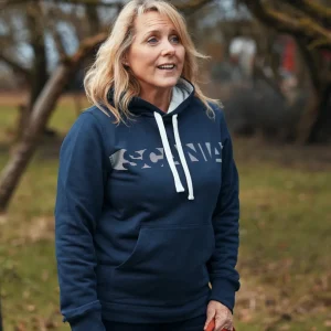 Scania Tröjor & Hoodies | Marinblå avslappnad huvtröja med rand – dam