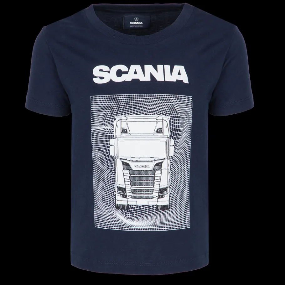 marinbl_tshirt_med_lastbilstryck_barn_0.webp Scania Kläder | Marinblå t-shirt med lastbilstryck – barn