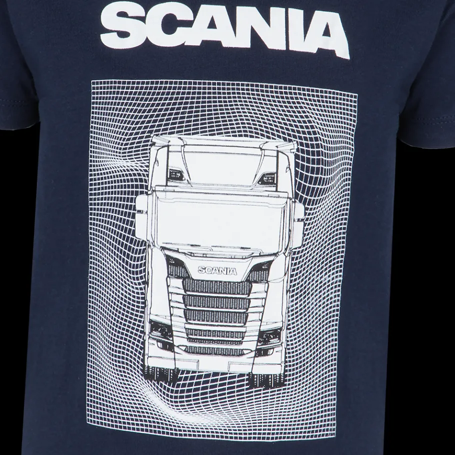 marinbl_tshirt_med_lastbilstryck_barn_3.webp Scania Kläder | Marinblå t-shirt med lastbilstryck – barn